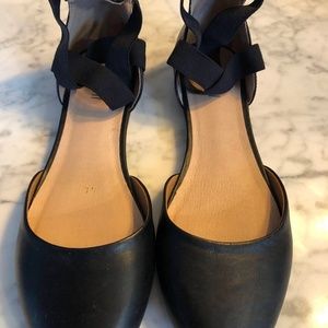 J Jill Pure Black flats Ankle strap NEW 9.5 M Criss cross Ballet